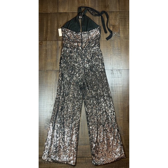 NWT Anthropologie Maeve Sequin Halter Jumpsuit, Carbon Sparkles, Size 14 - Picture 15 of 16